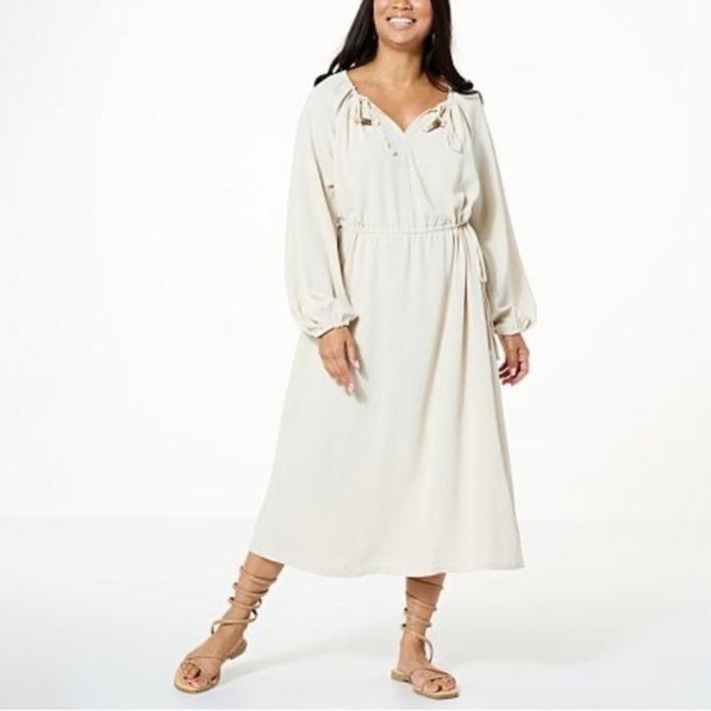 EverydayJONES Women's Crepe Goddess Maxi Dress Flax - Large